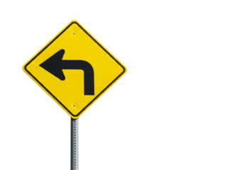 Sharp Left Turn Ahead Yellow Diamond Traffic Sign  Road Safety Driving Guidance Curve Warning Transportation Icon Highway Sign Left Turn Direction on transparent background