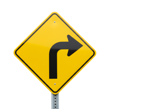 Sharp Curve Ahead Road Sign Graphic for Driving Safety and Navigation on transparent background