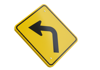 Sharp Left Turn Ahead Road Sign Graphic on transparent background