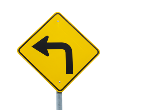 Sharp Left Turn Ahead Road Sign Graphic on transparent background