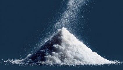 White powder pyramid forming on dark background