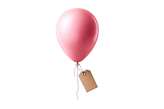 Pink balloon with tag floating in the air