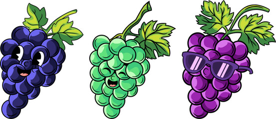 set of grape  mascots