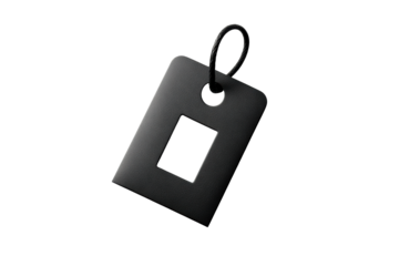 Black tag with square cutout, transparent bg
