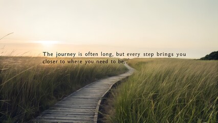 Motivational Message on a Scenic Nature Path at Sunrise.