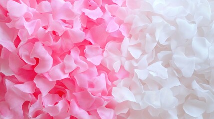 Fototapeta premium Gradient of pink and white fabric petals creating a soft, textured background