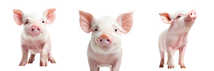 Set of cute beautiful pigs isolated on transparent background PNG
