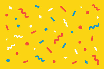 bright colorful geometric vector illustration with abstract dots rectangles diamonds and wavy lines on yellow background