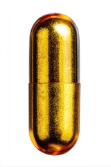 Golden capsule on white background