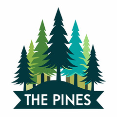 Obraz premium Illustration of a forest of pine trees with the text the pines