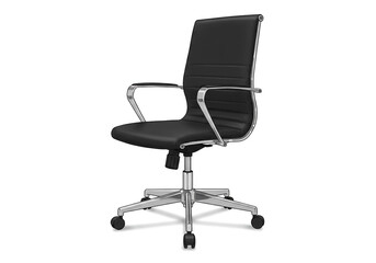 Obraz premium Modern black leather office chair with chrome accents, ideal for professional workspaces