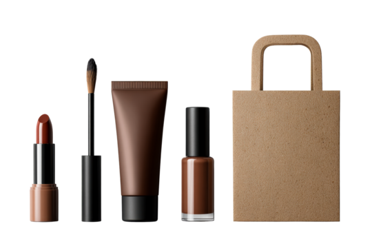 Makeup items displayed on a transparent background