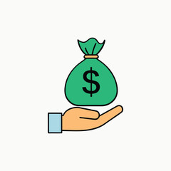 Hand Holding Green Money Bag Vector