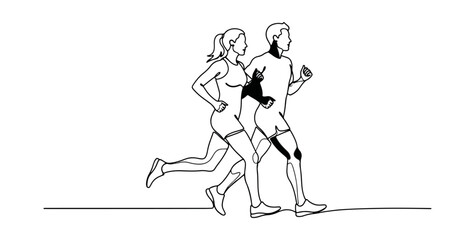 Running couple silhouette graphic design