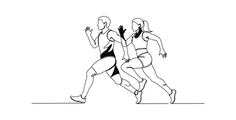 Fototapeta premium Running couple silhouette illustration