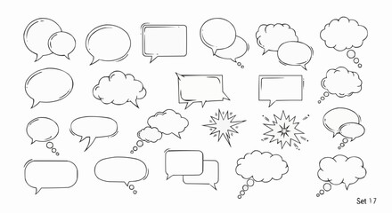 Hand-drawn speech bubbles and chat balloons.