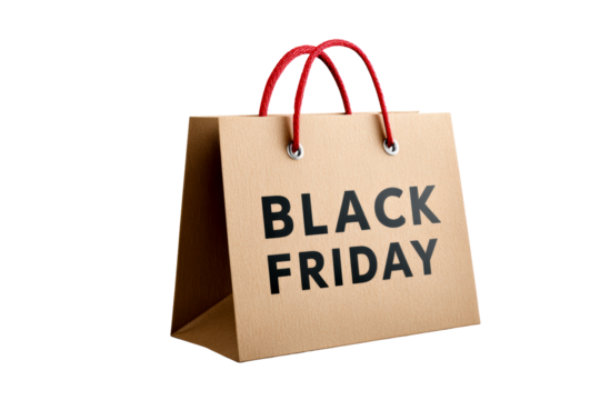 Black Friday shopping bag with promotional message