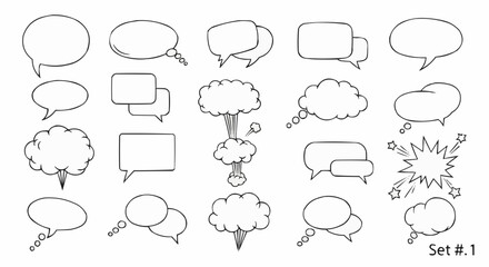 Fototapeta premium Collection of various speech bubbles and thought clouds in a simple line art style.
