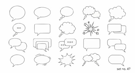 A collection of diverse, hand-drawn speech bubble outlines in various shapes and styles.