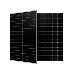 Two photovoltaic panels showing different viewing angles, representing clean electricity and renewable technology isolated on white background.