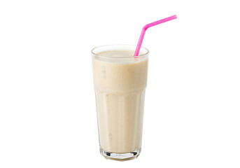 Creamy Milkshake Refreshing Beverage in Glass with Straw on transparent background