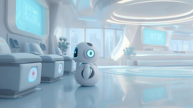 Cute Medical Robot in Futuristic Hospital
