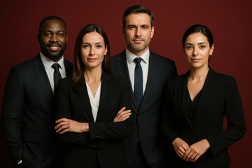 Confident Business Professionals: A sharp image of a polished business team standing together, conveying strength, trust, and a serious approach to their field.
