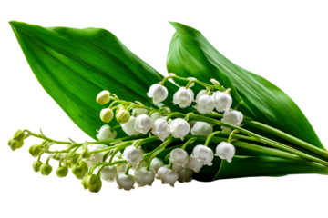 White lily of the valley bouquet with green leaves