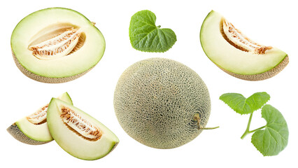 sliced melon isolated on white background. fresh melon. clipping path