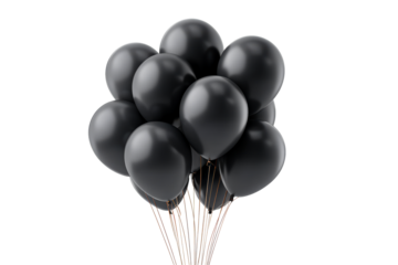 Black balloons floating together in a cluster