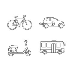 Fototapeta premium Set of line art icons for vehicles bicycle electric car scooter and