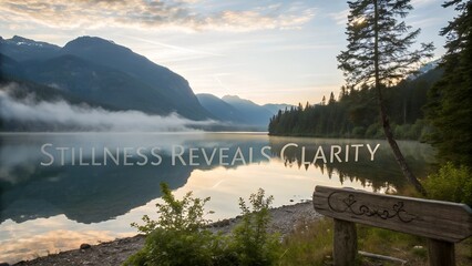 Serene Mountain Lake at Sunrise with Inspiring Message.
