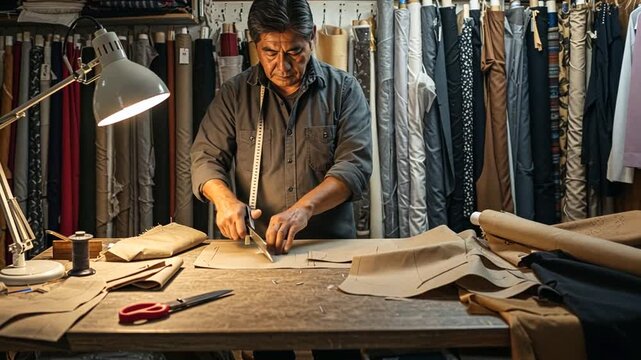 Tailor at Work: Crafting Custom Garments in His Studio
