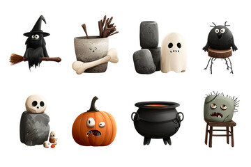 Halloween cartoons with transparent bg
