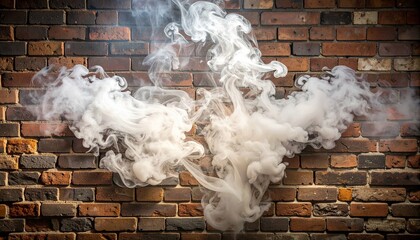 White smoke swirling across textured brick wall.
