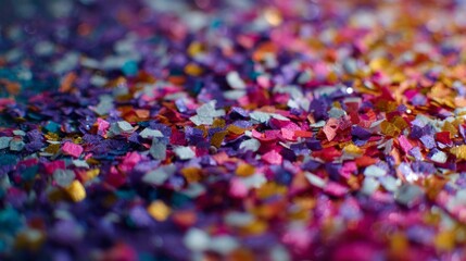 Obraz premium Vibrant colorful confetti scattered over a festive birthday celebration background with bright streamers, glowing bokeh lights, and party decorations for special occasions
