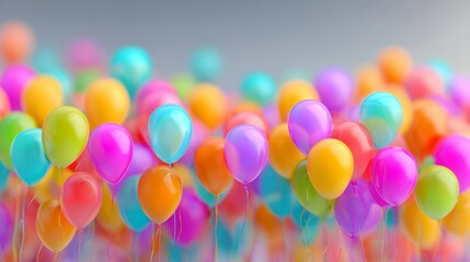 Vibrant birthday celebration background with colorful balloons, festive confetti, and party decorations for invitations, greeting cards, and event designs