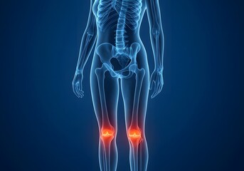 Woman X-ray highlighting knee joint inflammation - Medical X Ray 3D Illustration with blue background