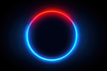 Oval neon ring, red and blue glow, dark background