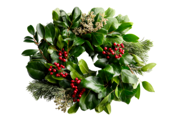 Holiday wreath made with greenery and berries