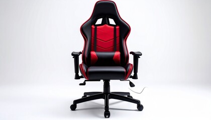 Red and black gaming chair with ergonomic design and racing style.