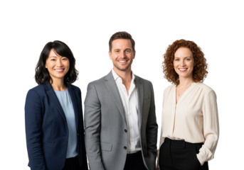Professional Team Portrait – Confident Business Trio on White Background
