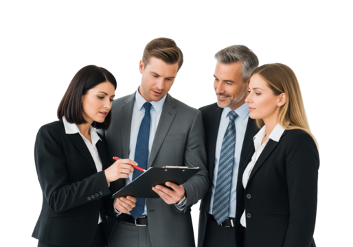 Business Team Collaboration – Professionals Reviewing Report on White Background