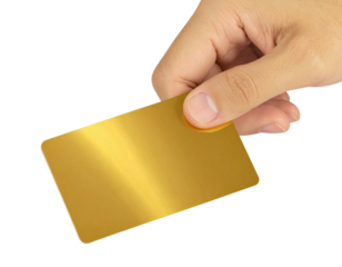 3D Render Hand Holding Golden Shiny Card at Tilted Angle PNG