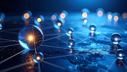 Glowing global network map with connected nodes and data lines, symbolizing digital communication.