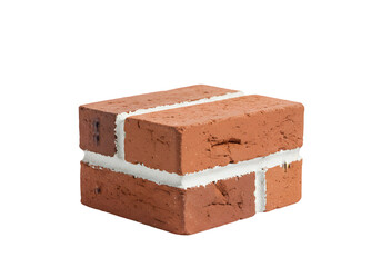 Closeup of Two Red Bricks with White Mortar on transparent background