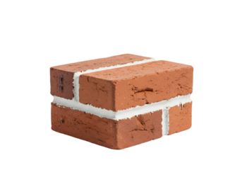 Closeup of Two Red Bricks with White Mortar on transparent background