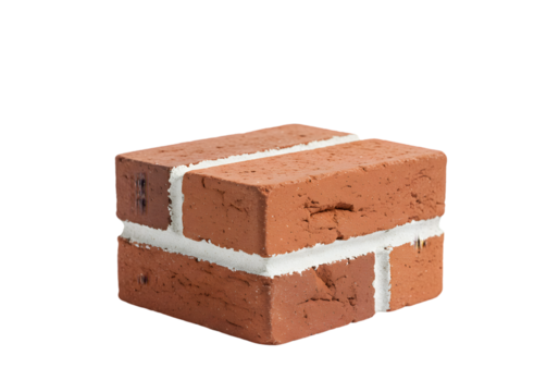 Closeup of Two Red Bricks with White Mortar on transparent background
