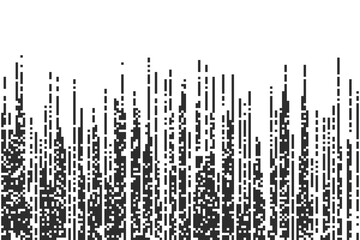 Pixel vector pattern. Gradient horizontal speed lines with mosaic halftone texture. Digital computer game design with square texture. Comic gray grid rain on white background.