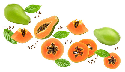 papaya fruits isolated on white background. exotic fruit. clipping path